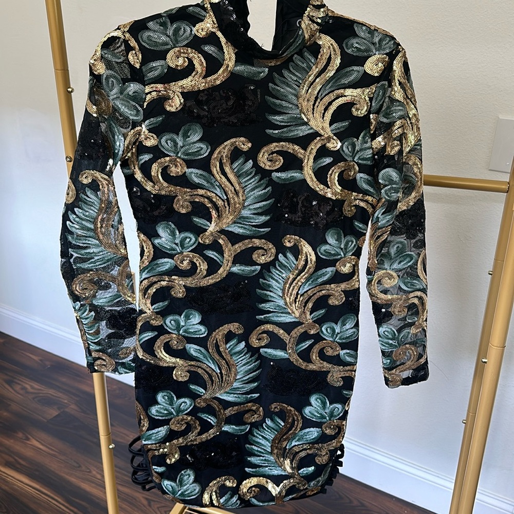 Sequin Gold, Green and Black Dress